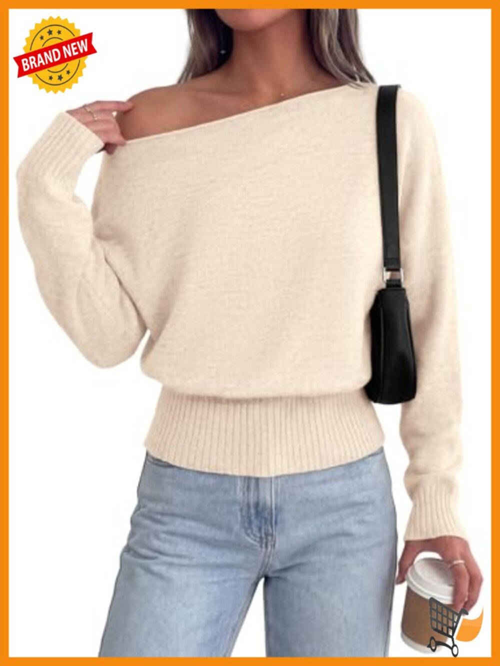 Off The Shoulder Sweater Pullover Asymmetric Neck Batwing Sleeve Fall Winter